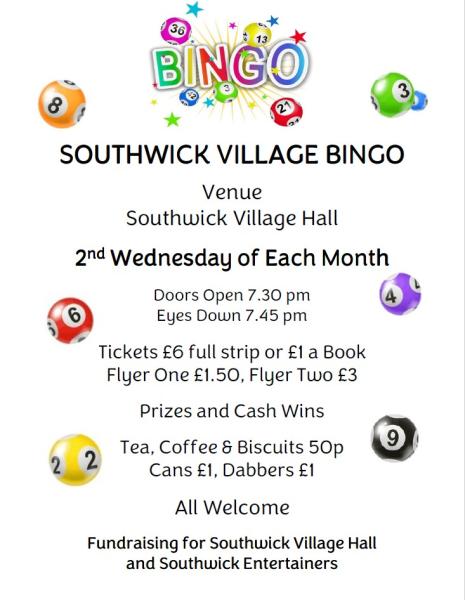 Bingo night - come along and join in our fundraiser for Southwick Village Hall