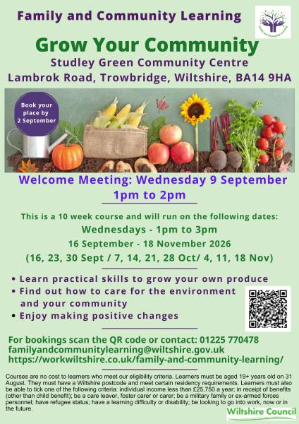 Course: Grow Your Community - Studley Green Community Centre, Lambrok Road, Trowbridge